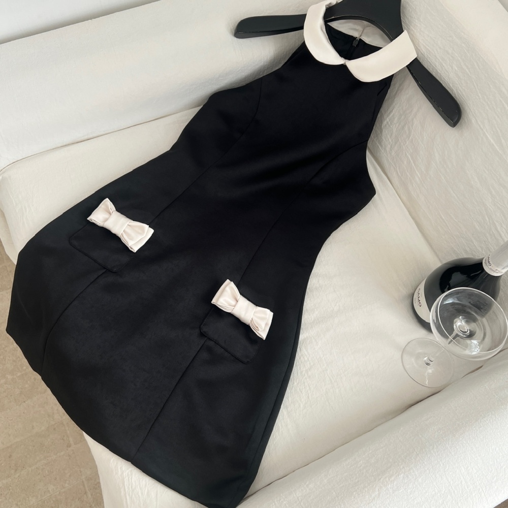 Halter lapel dress mixed colors sleeveless dress