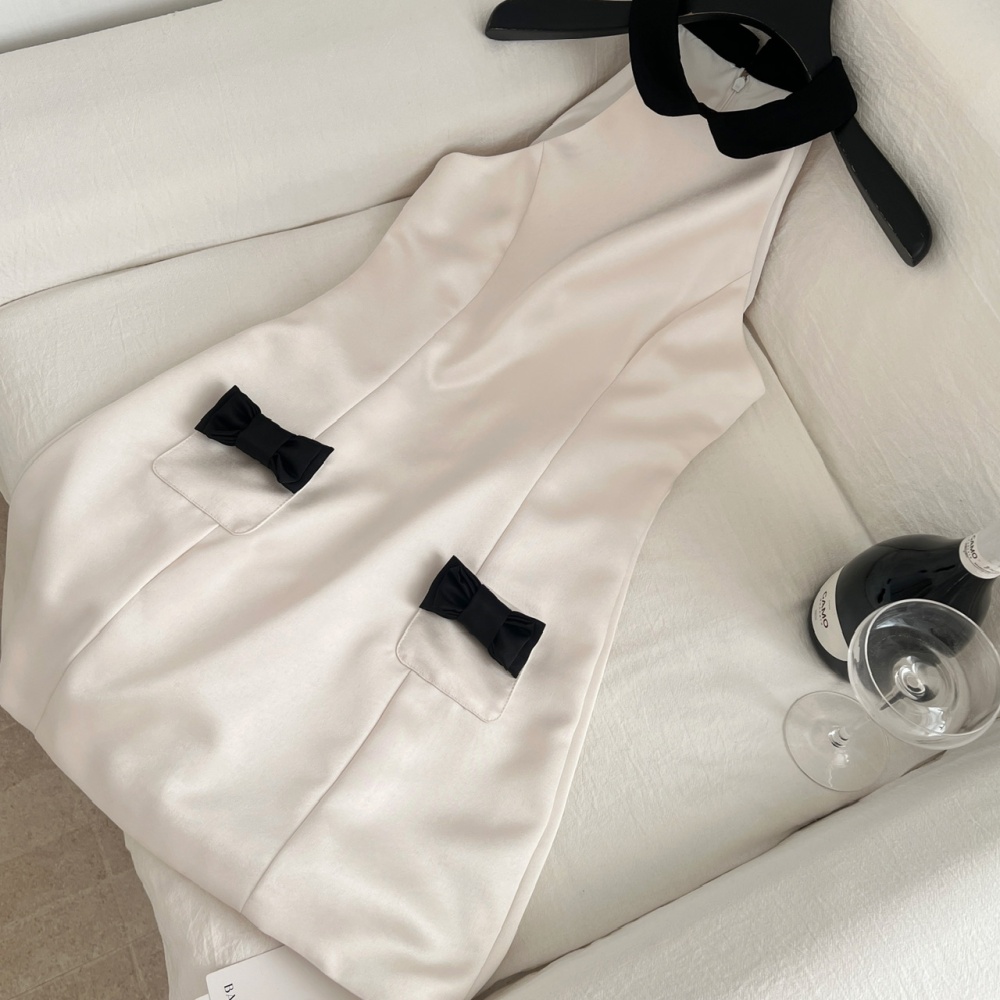 Halter lapel dress mixed colors sleeveless dress