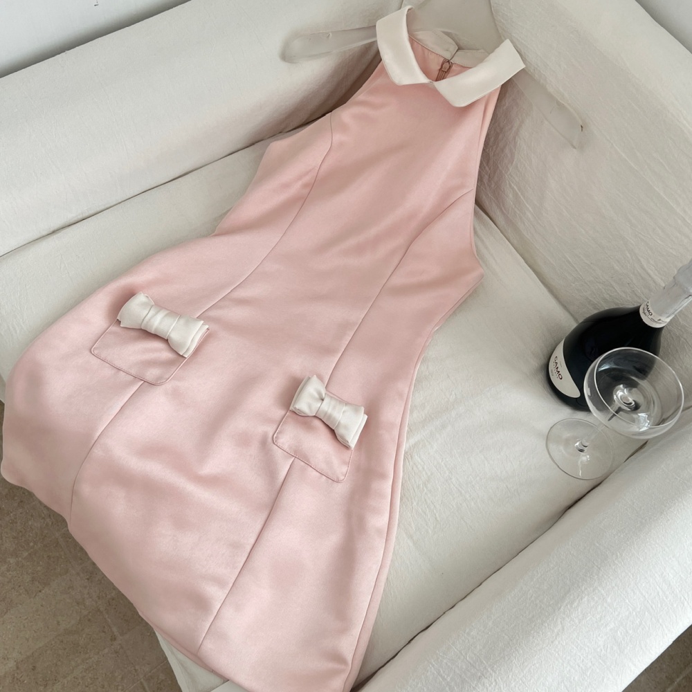 Halter lapel dress mixed colors sleeveless dress