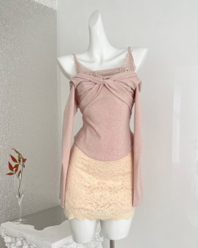 Enticement fashion tops temperament slim short skirt a set