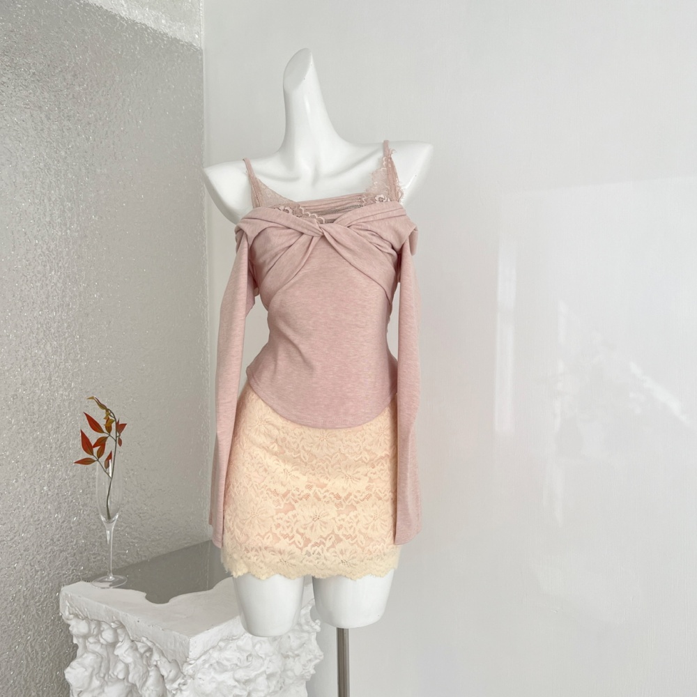 Enticement fashion tops temperament slim short skirt a set