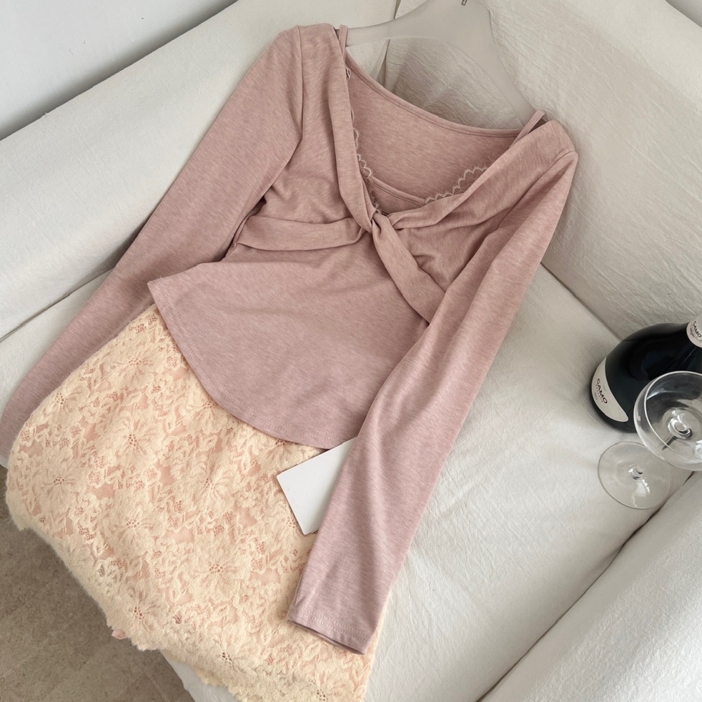 Enticement fashion tops temperament slim short skirt a set