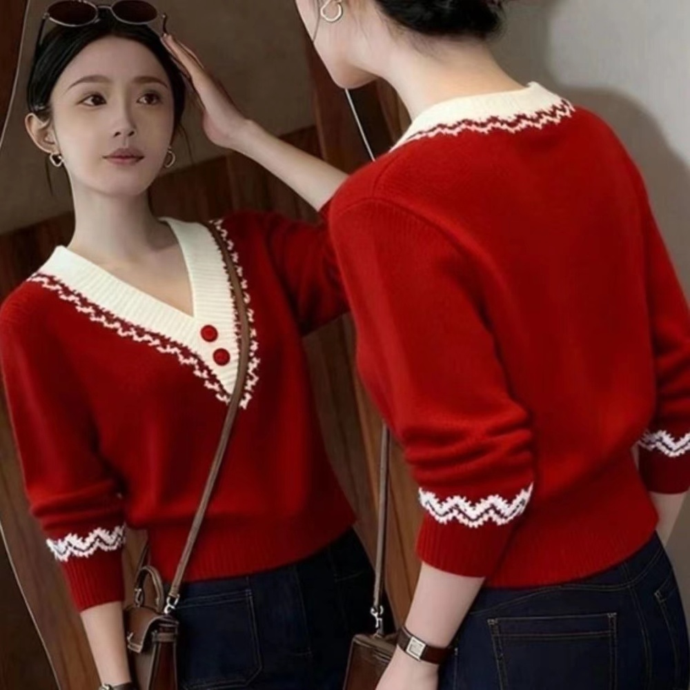 Lazy christmas retro tops red autumn and winter sweater