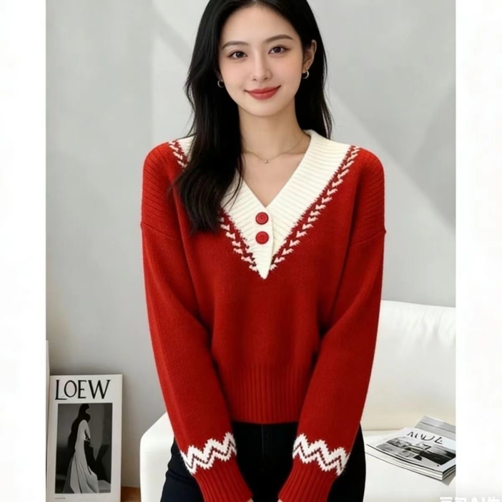 Lazy christmas retro tops red autumn and winter sweater