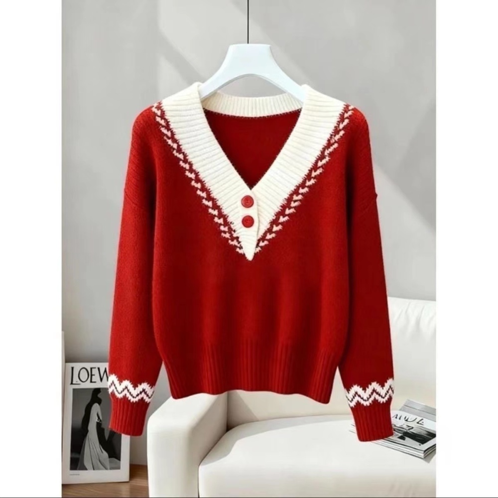 Lazy christmas retro tops red autumn and winter sweater