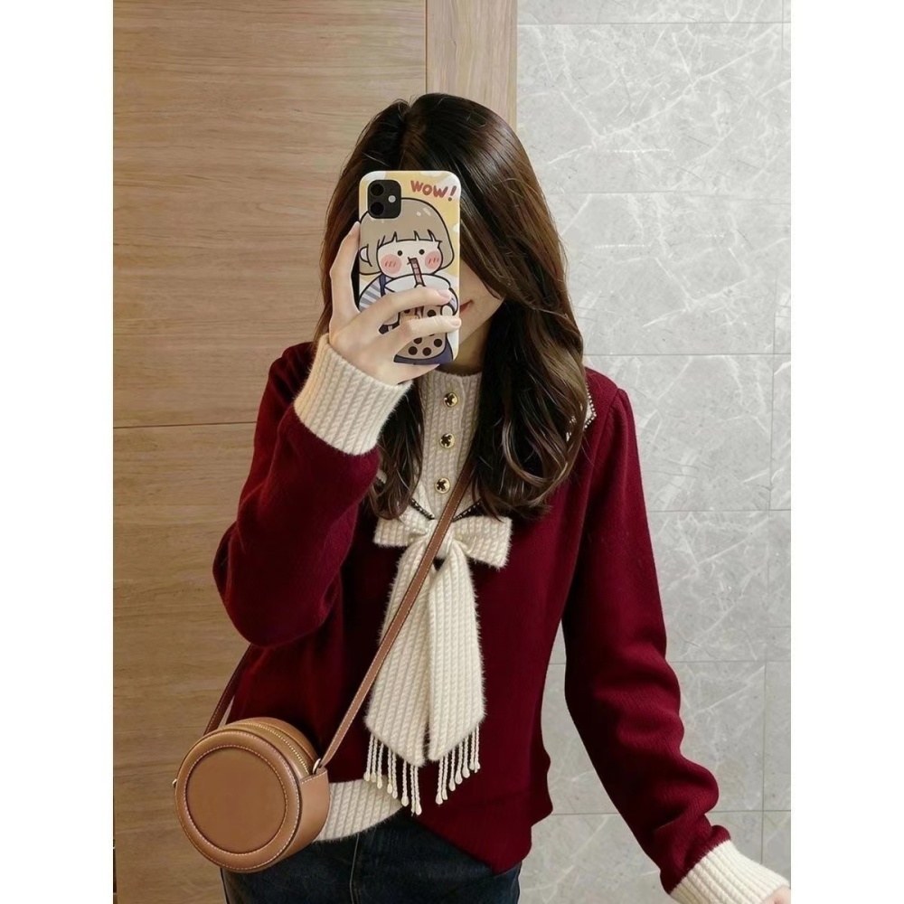 Retro red sweater unique niche tops for women