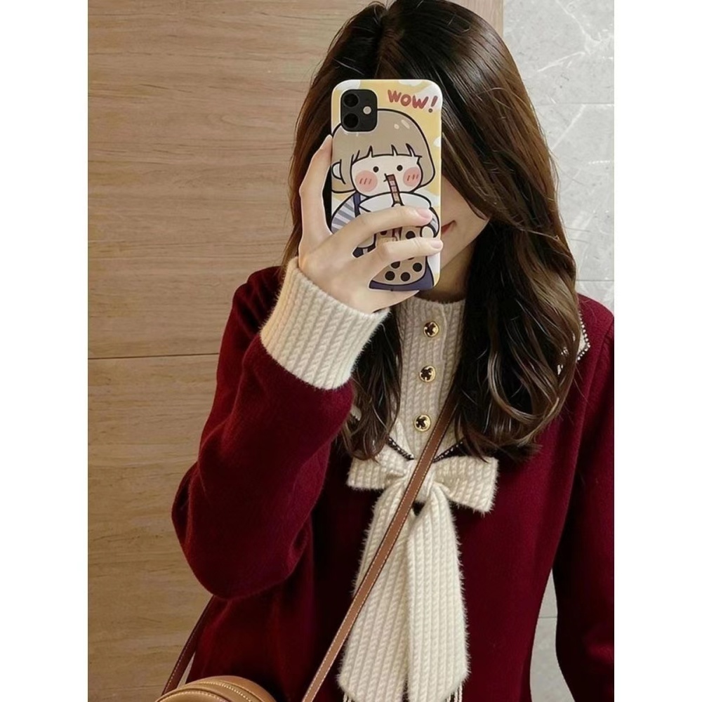 Retro red sweater unique niche tops for women