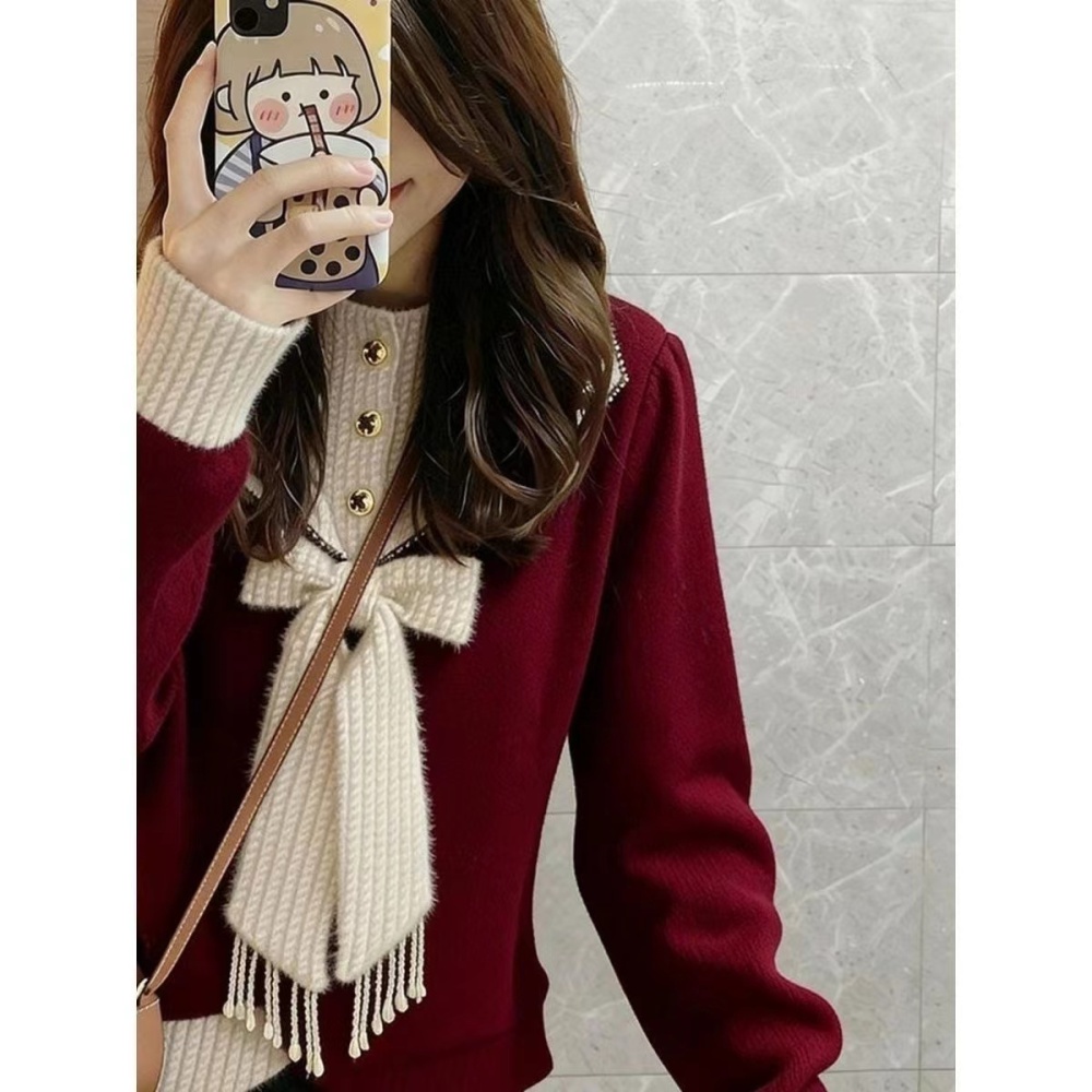 Retro red sweater unique niche tops for women