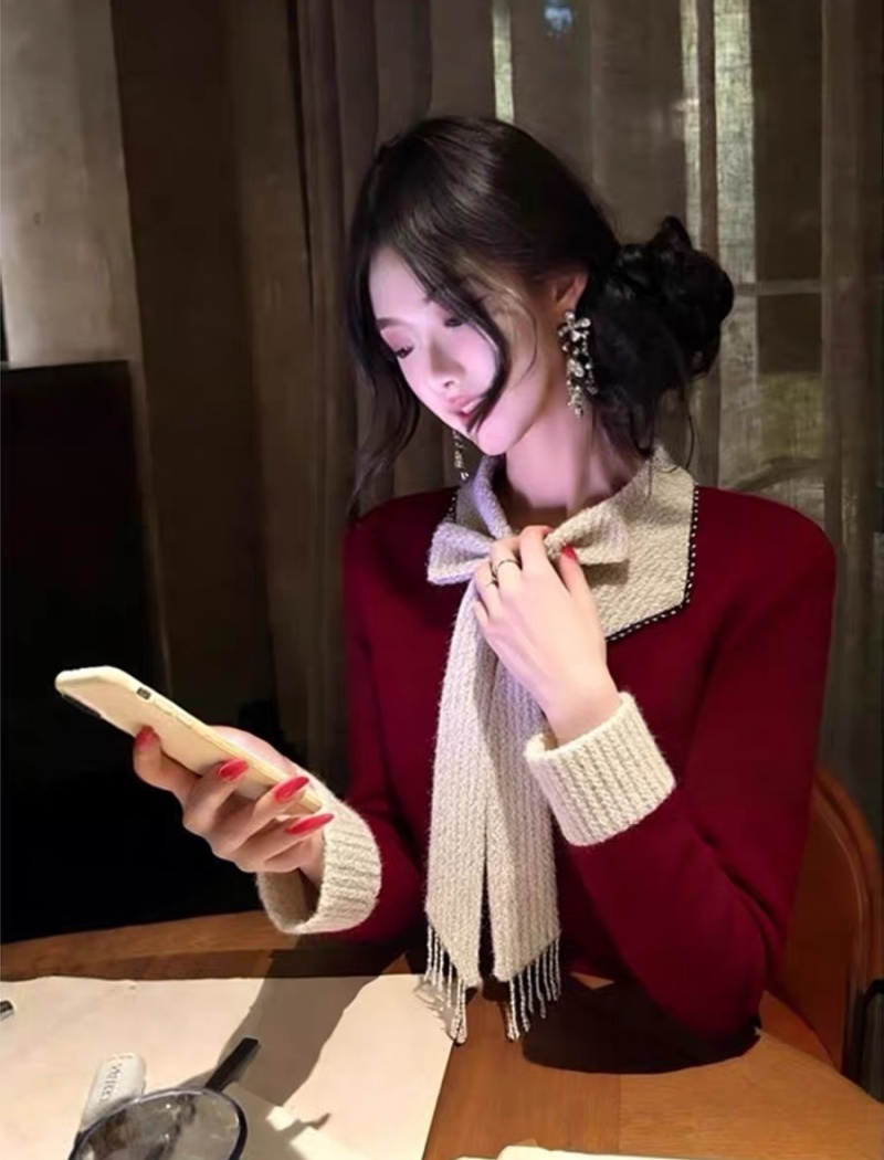 Retro red sweater unique niche tops for women