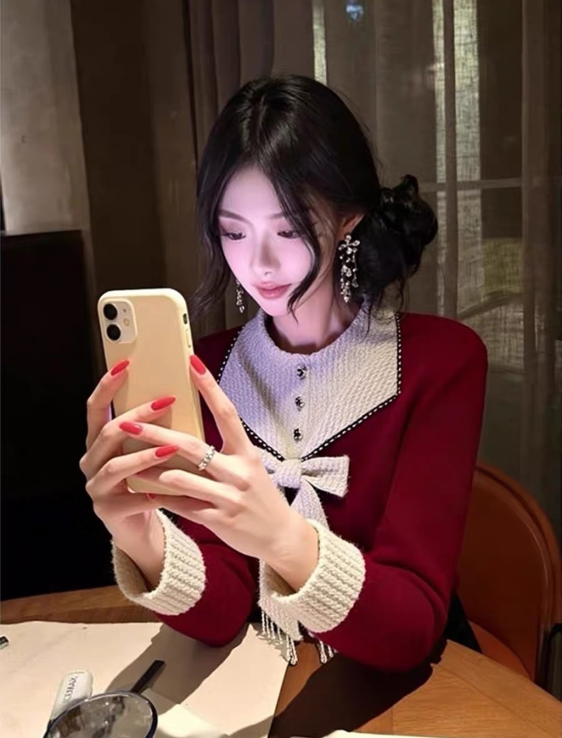 Retro red sweater unique niche tops for women