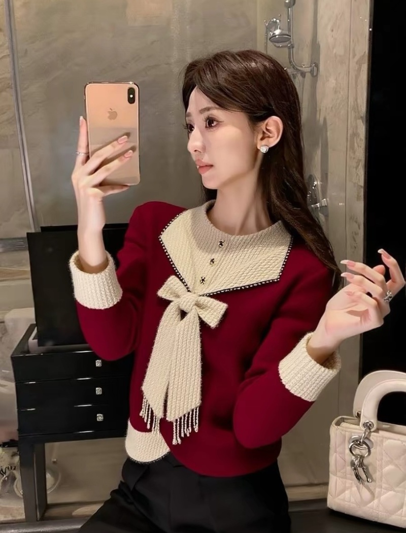 Retro red sweater unique niche tops for women