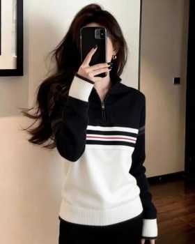 Half zip temperament slim tops Casual all-match sweater for women