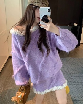 Knitted fashion skirt Korean style tops 2pcs set for women