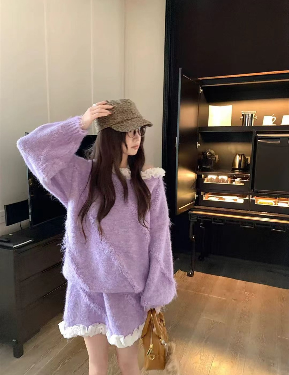 Knitted fashion skirt Korean style tops 2pcs set for women