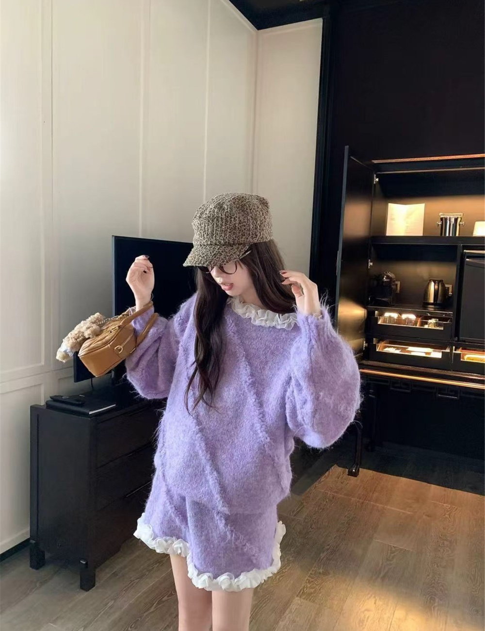 Knitted fashion skirt Korean style tops 2pcs set for women