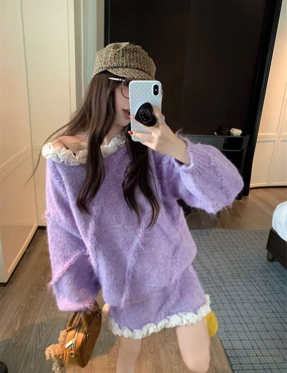 Knitted fashion skirt Korean style tops 2pcs set for women