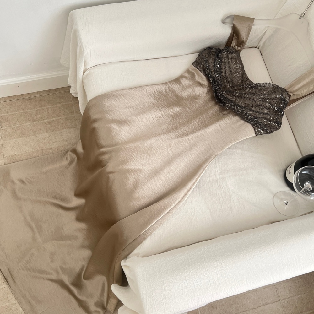 Satin mermaid sling light luxury set beads dress