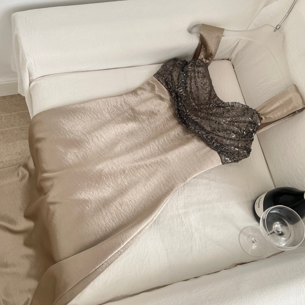 Satin mermaid sling light luxury set beads dress