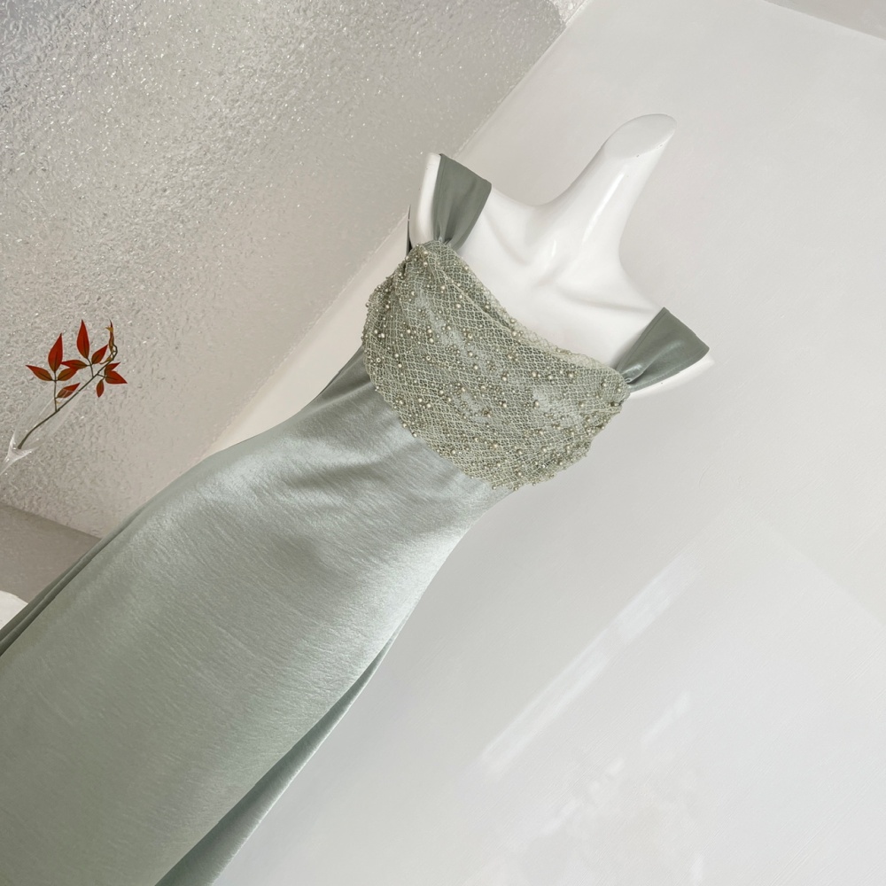 Satin mermaid sling light luxury set beads dress