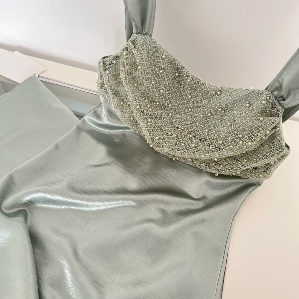 Satin mermaid sling light luxury set beads dress