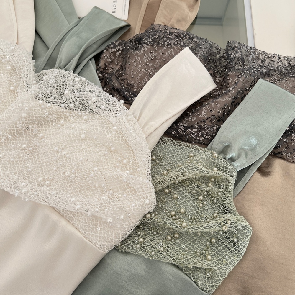 Satin mermaid sling light luxury set beads dress