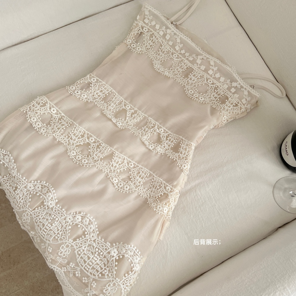 Lace embroidered drape gauze dress