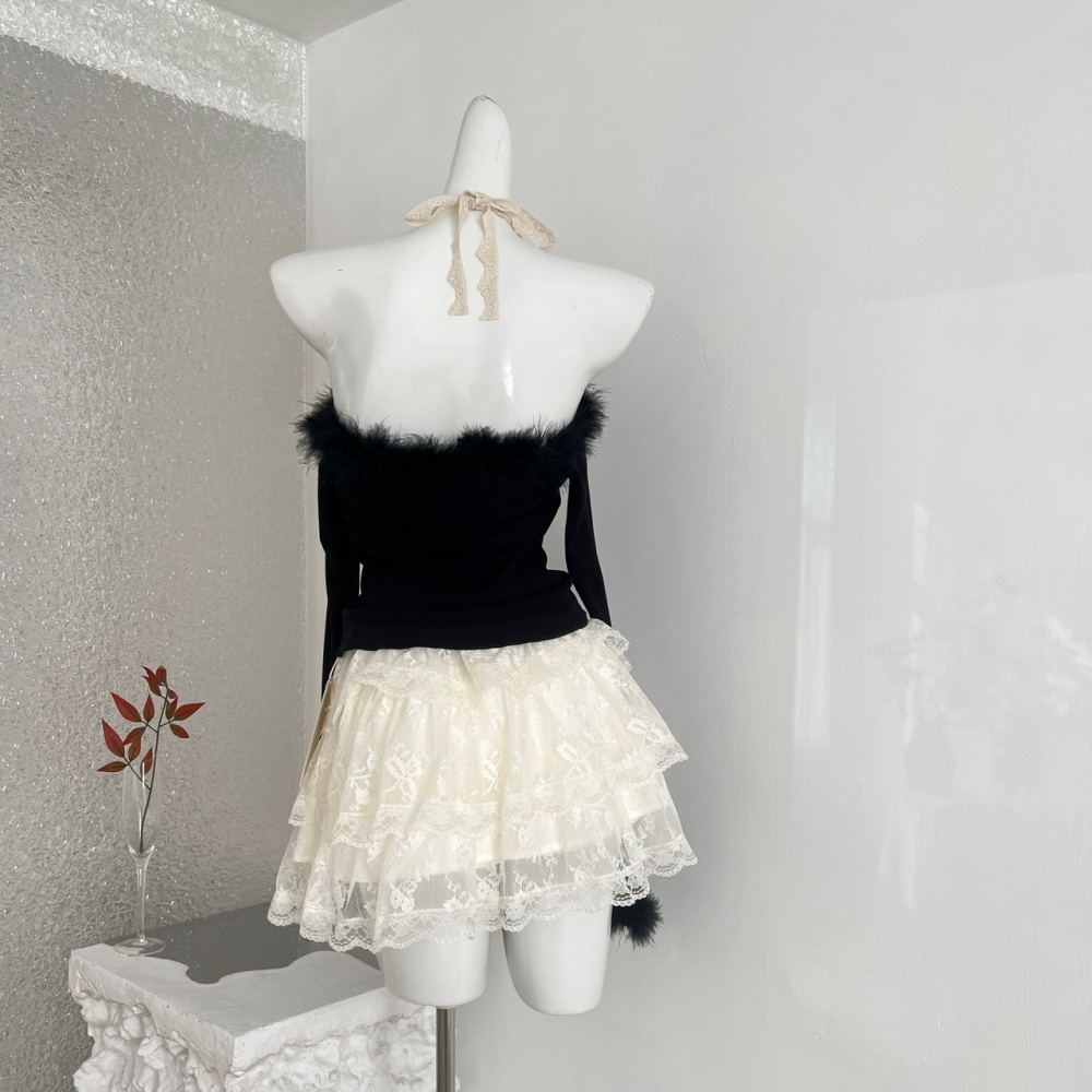 Enticement winter tops slim short skirt a set