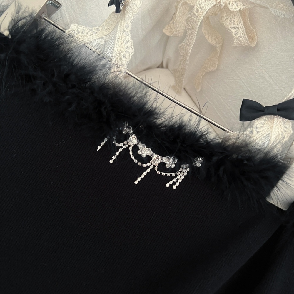 Enticement winter tops slim short skirt a set