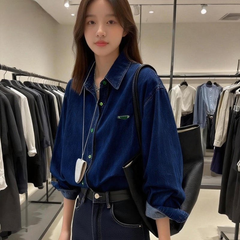 Light color colors buckle inside the ride Korean style shirt