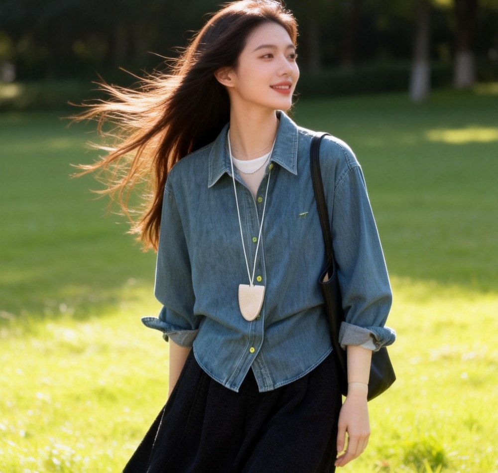 Light color colors buckle inside the ride Korean style shirt