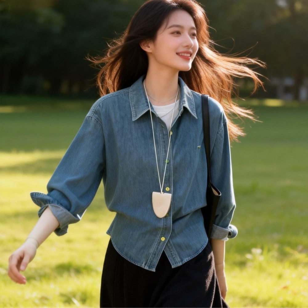 Light color colors buckle inside the ride Korean style shirt