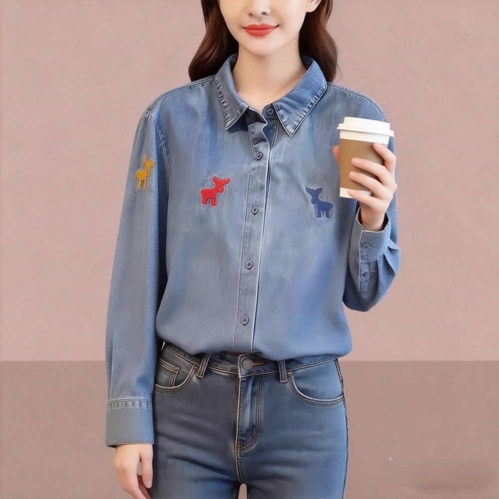 All-match spring simple denim loose tops