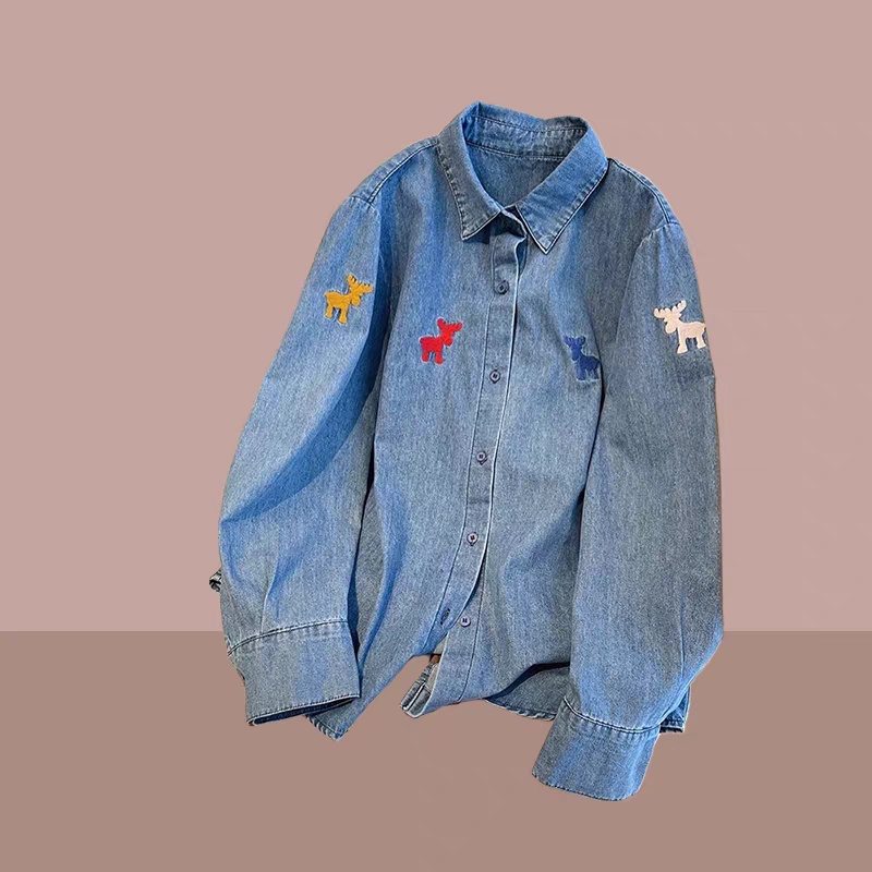 All-match spring simple denim loose tops