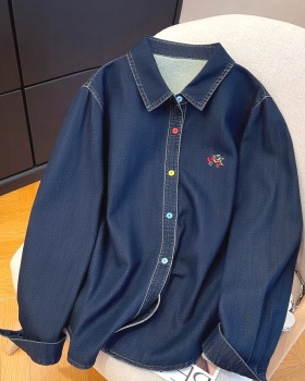 Mixed colors navy blue Korean style shirt