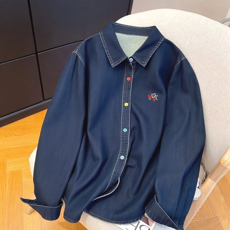 Mixed colors navy blue Korean style shirt