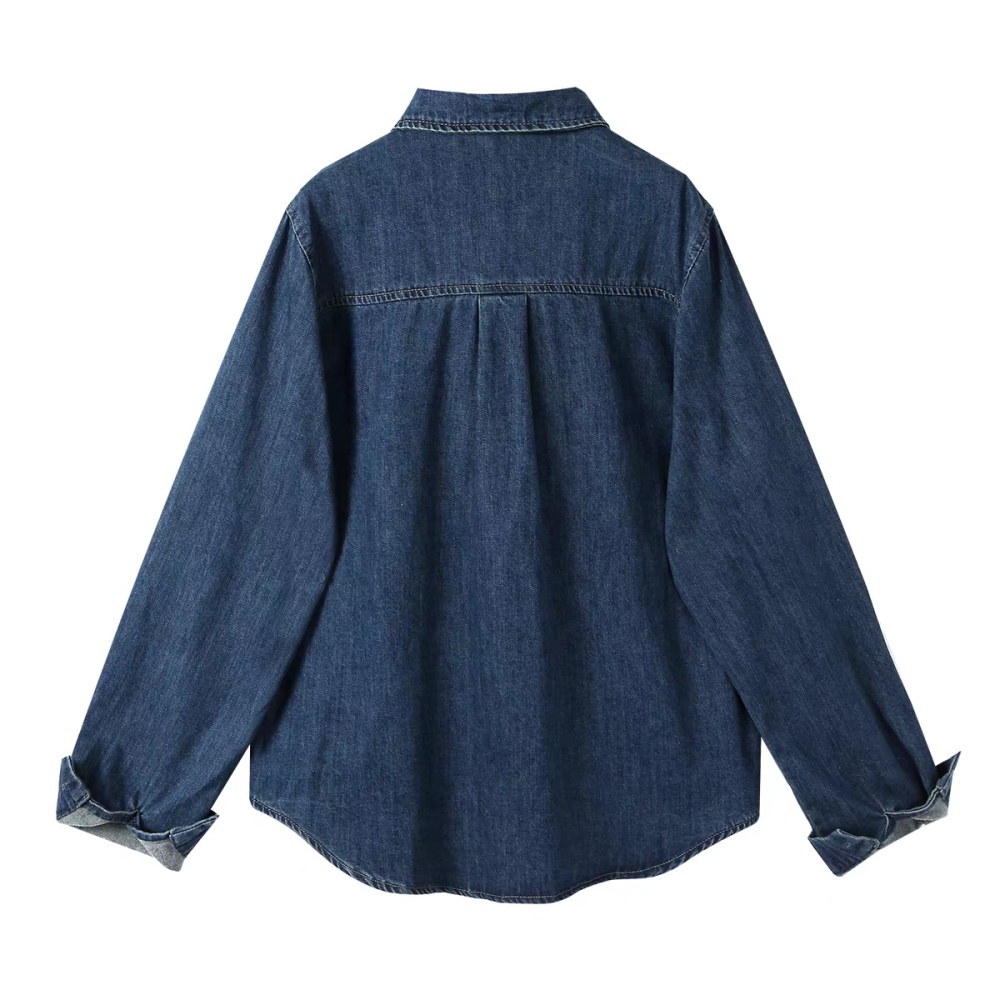 Mixed colors navy blue Korean style shirt
