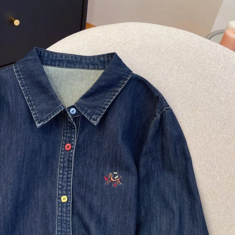 Mixed colors navy blue Korean style shirt