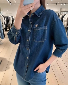 Loose embroidery denim spring long sleeve shirt