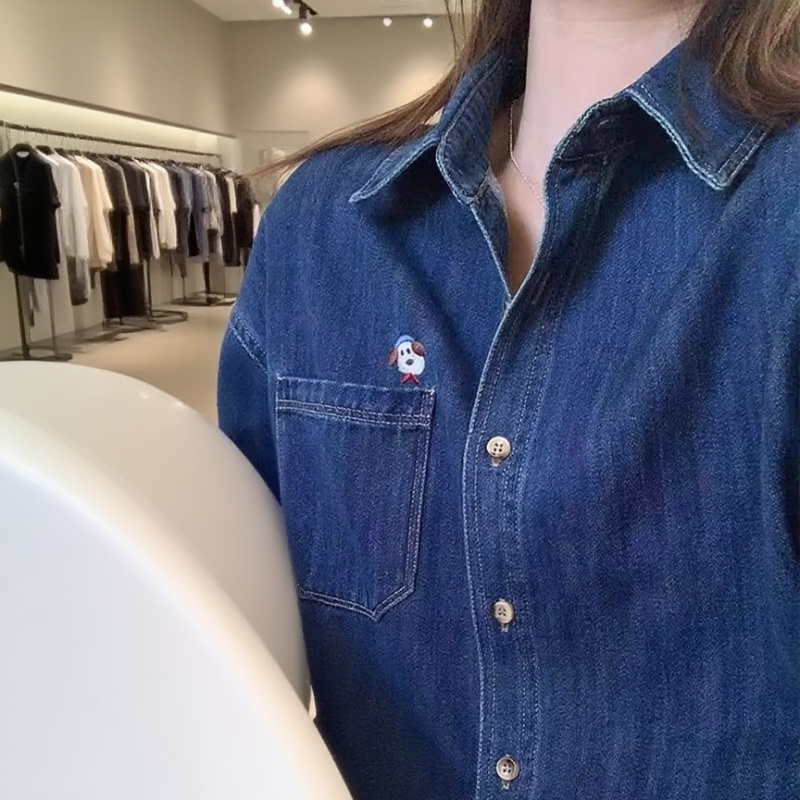 Loose embroidery denim spring long sleeve shirt