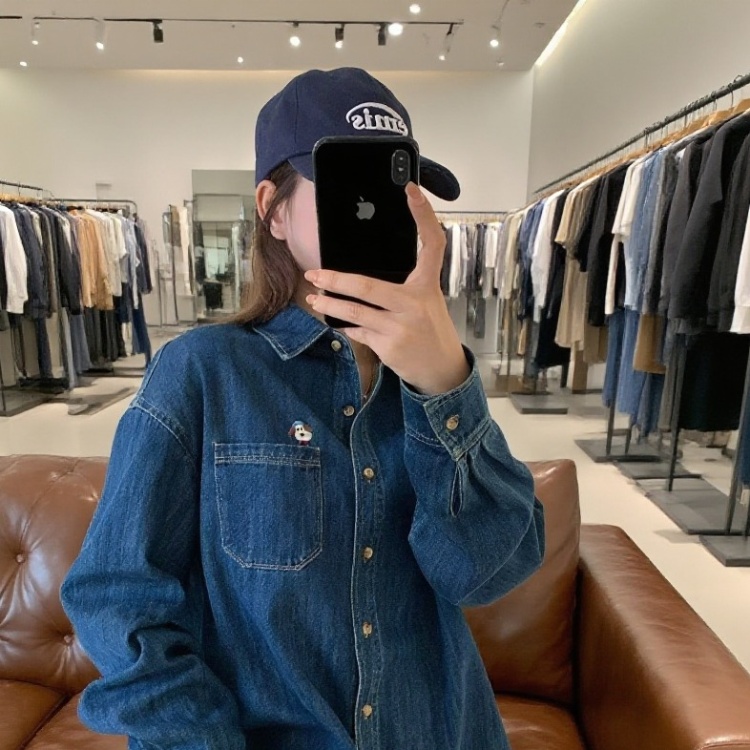 Loose embroidery denim spring long sleeve shirt