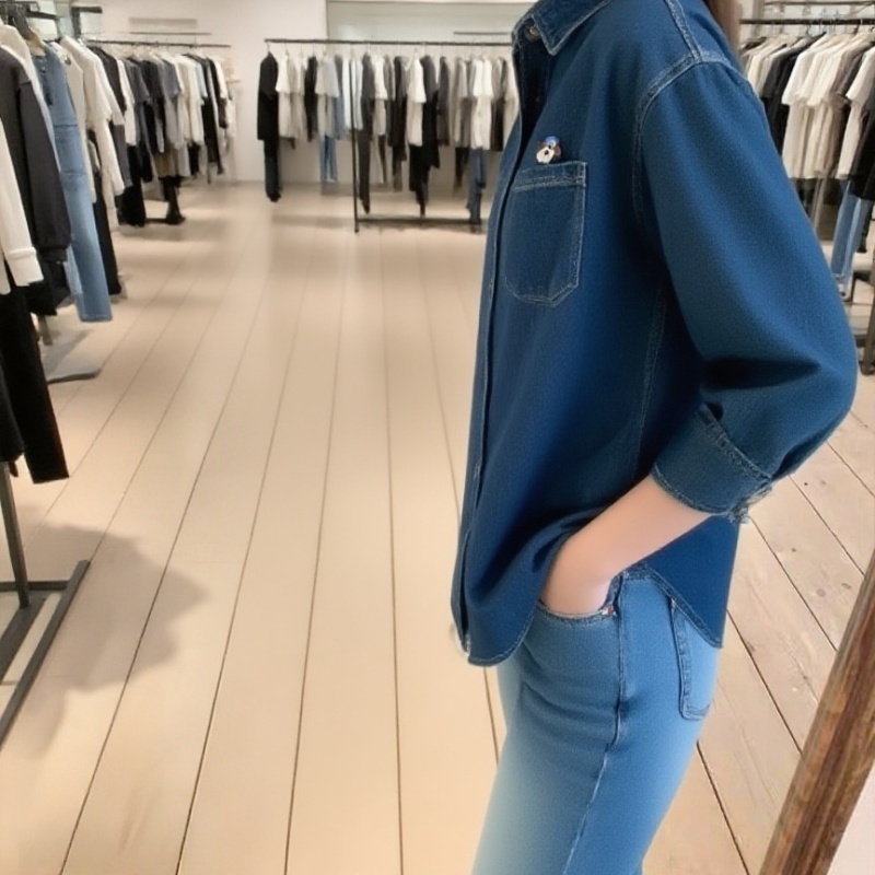 Loose embroidery denim spring long sleeve shirt