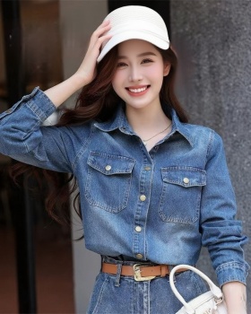 Classic spring navy blue coat retro denim shirt