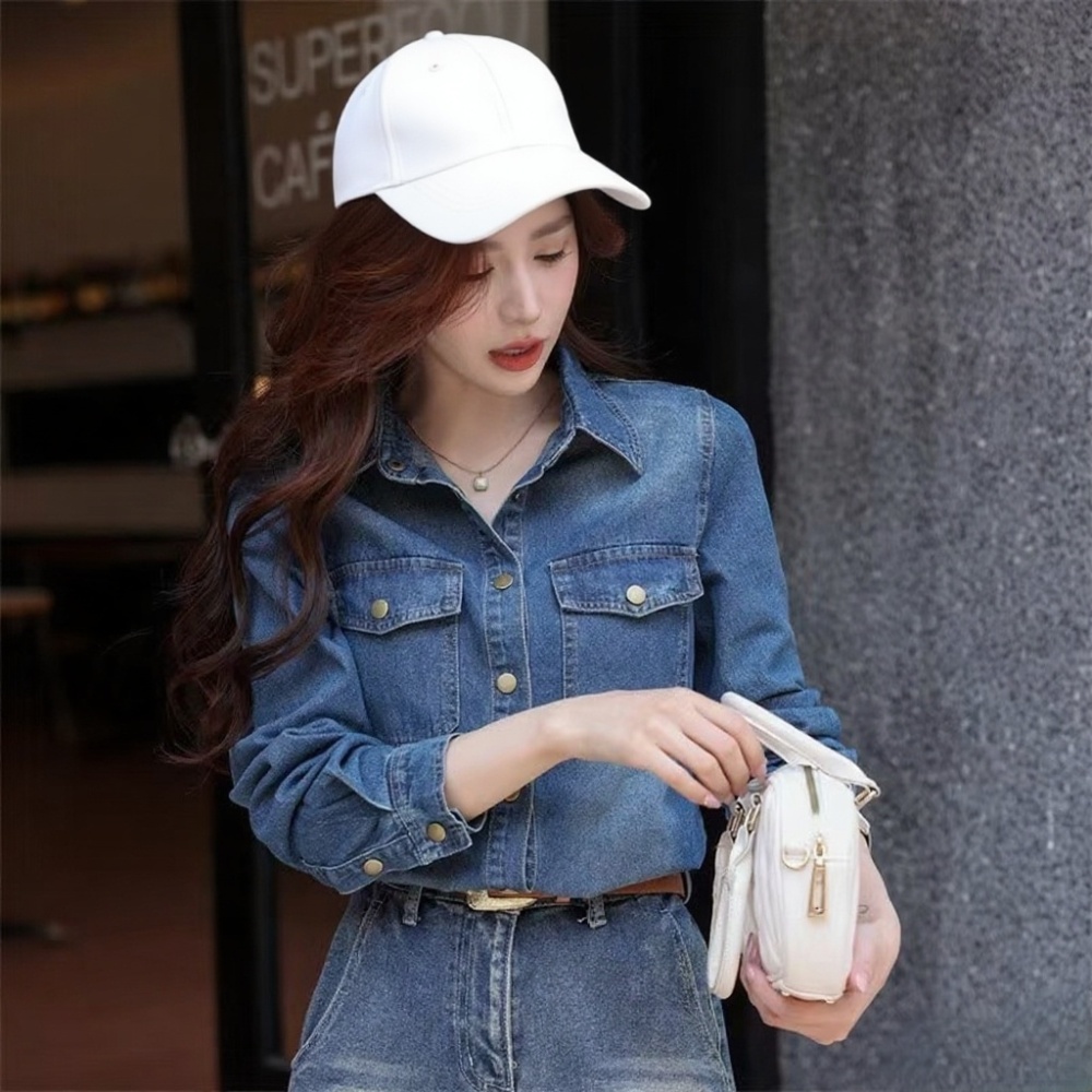 Classic spring navy blue coat retro denim shirt
