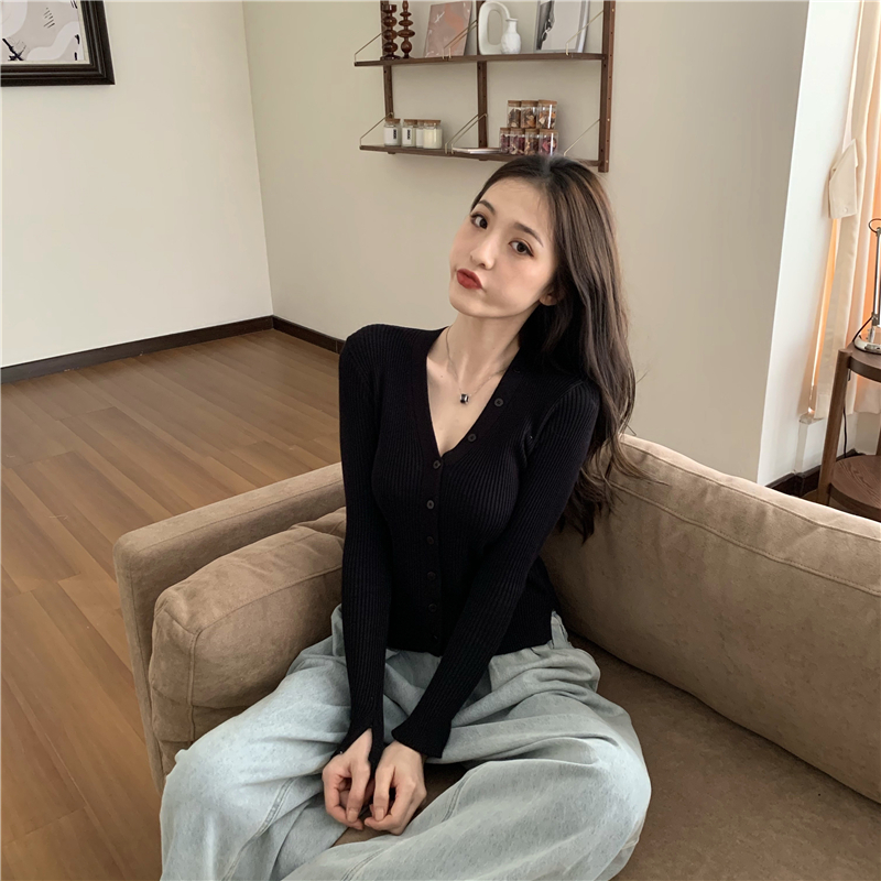 Slim pure bottoming shirt V-neck tops