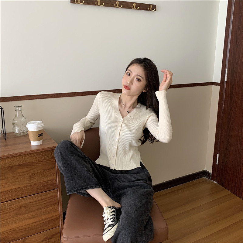 Slim pure bottoming shirt V-neck tops