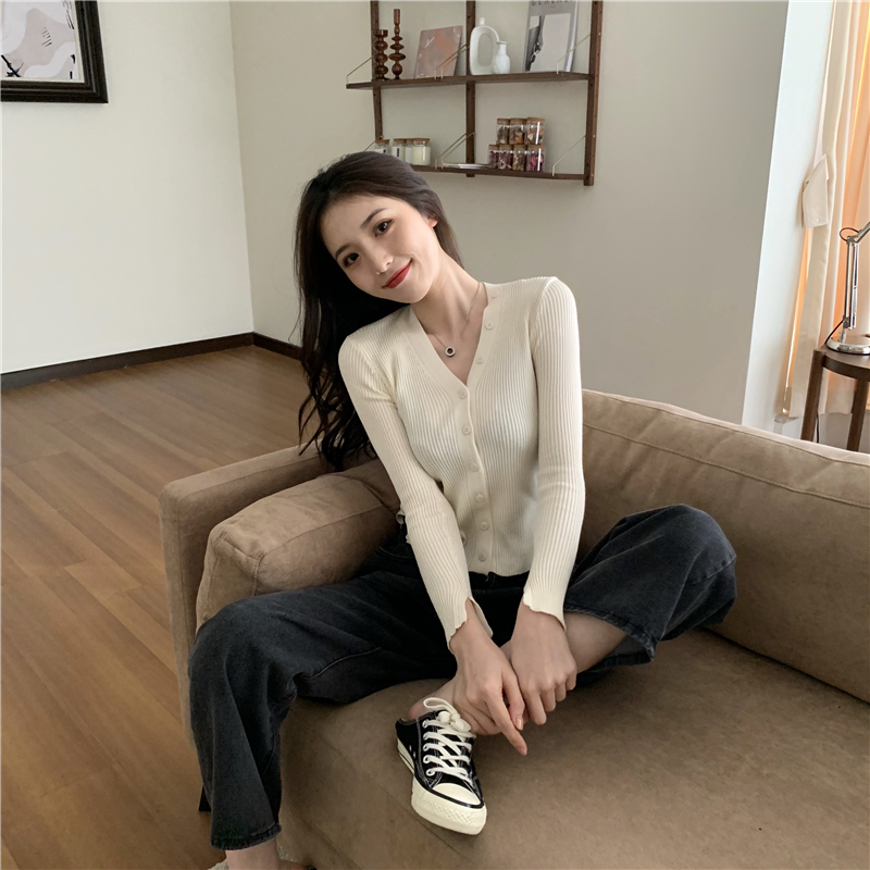 Slim pure bottoming shirt V-neck tops