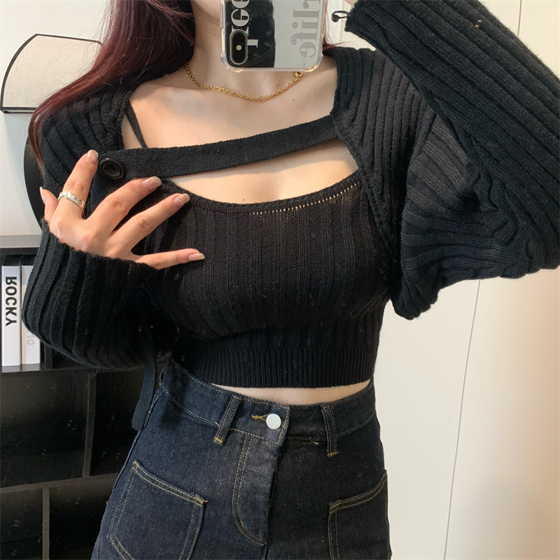 Western style temperament sweater sling smock a set