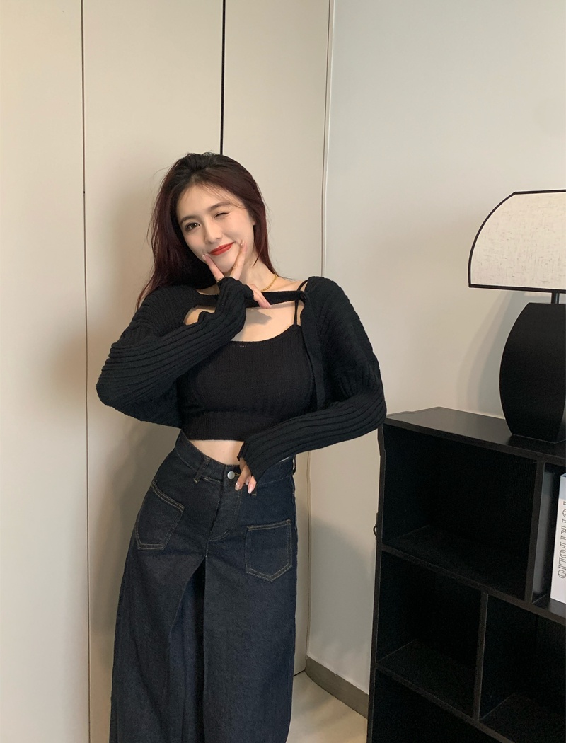 Western style temperament sweater sling smock a set