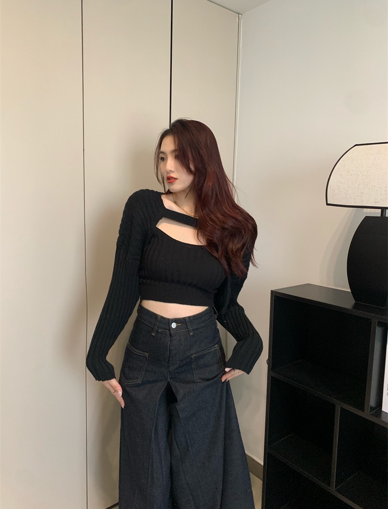 Western style temperament sweater sling smock a set