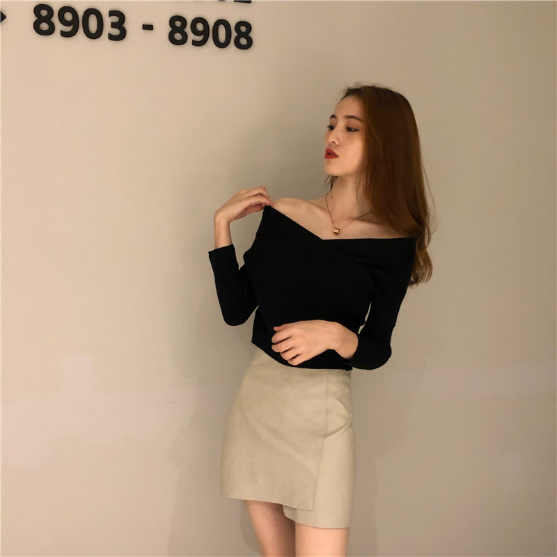 Slim V-neck pure Korean style all-match cross sweater